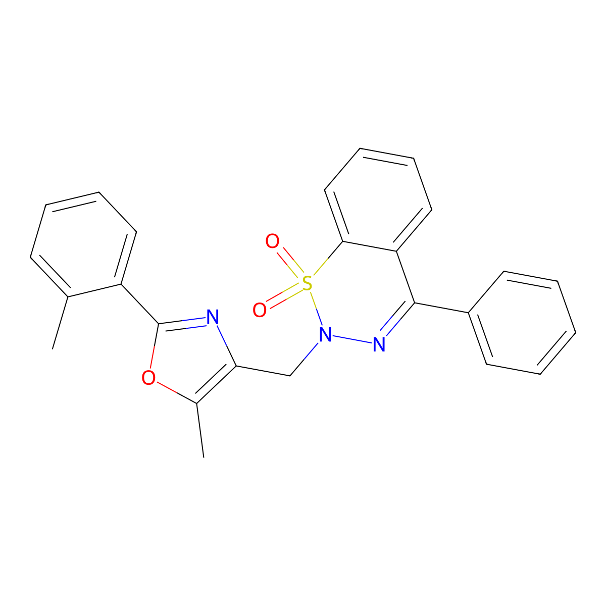 2-((5-methyl-2-(o-tolyl)oxazol-4-yl)methyl)-4-phenyl-2H-benzo[e][1,2,3]thiadiazine 1,1-dioxide molecular structure, CAS 1428378-95-3