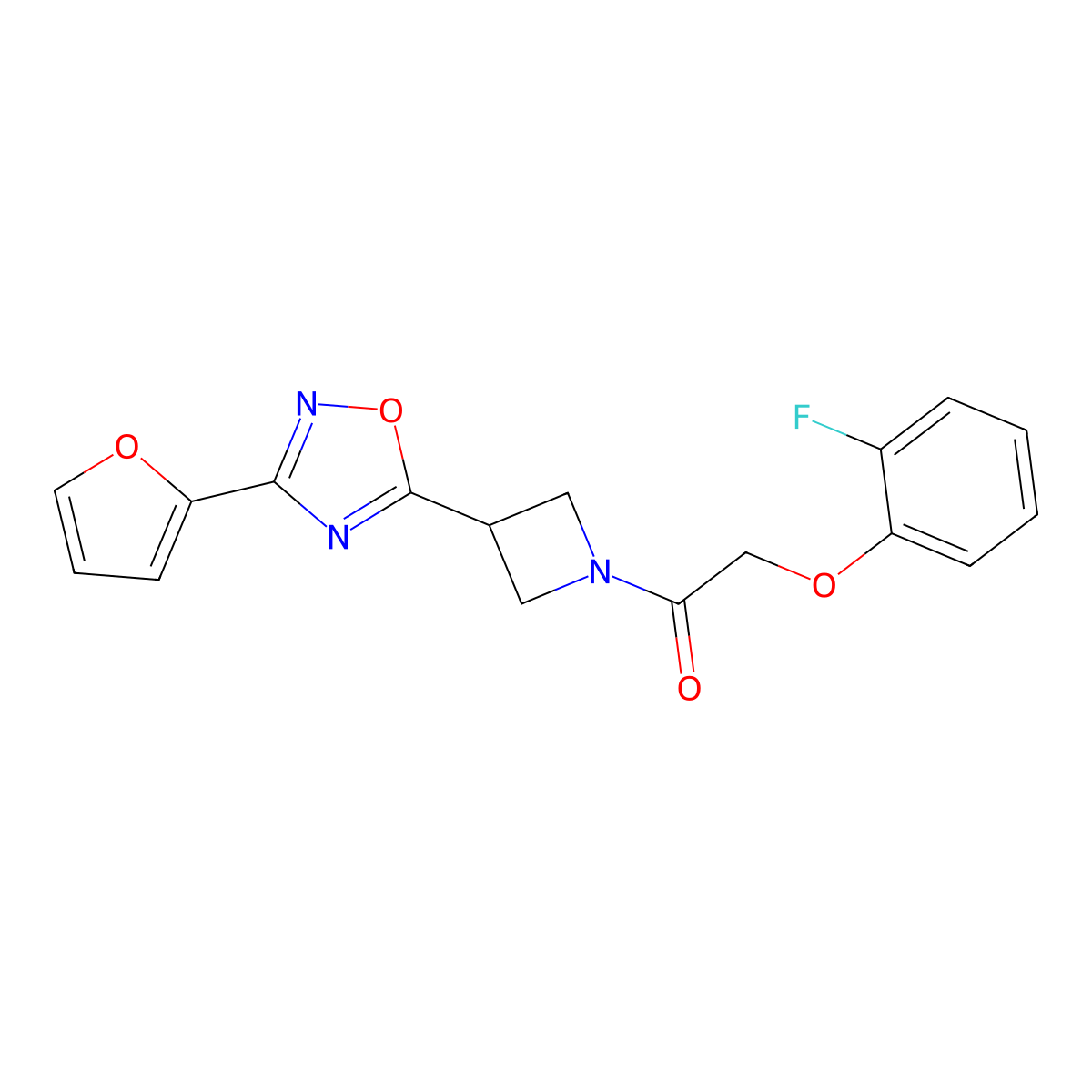 2-(2-Fluorophenoxy)-1-(3-(3-(furan-2-yl)-1,2,4-oxadiazol-5-yl)azetidin-1-yl)ethanone molecular structure, CAS 1428378-98-6