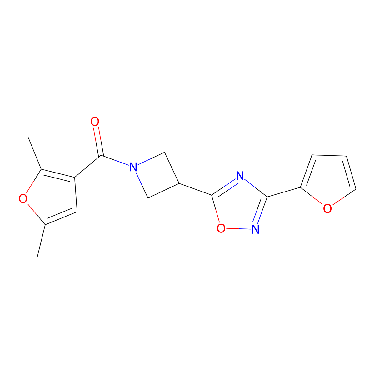 (2,5-Dimethylfuran-3-yl)(3-(3-(furan-2-yl)-1,2,4-oxadiazol-5-yl)azetidin-1-yl)methanone molecular structure, CAS 1428379-01-4