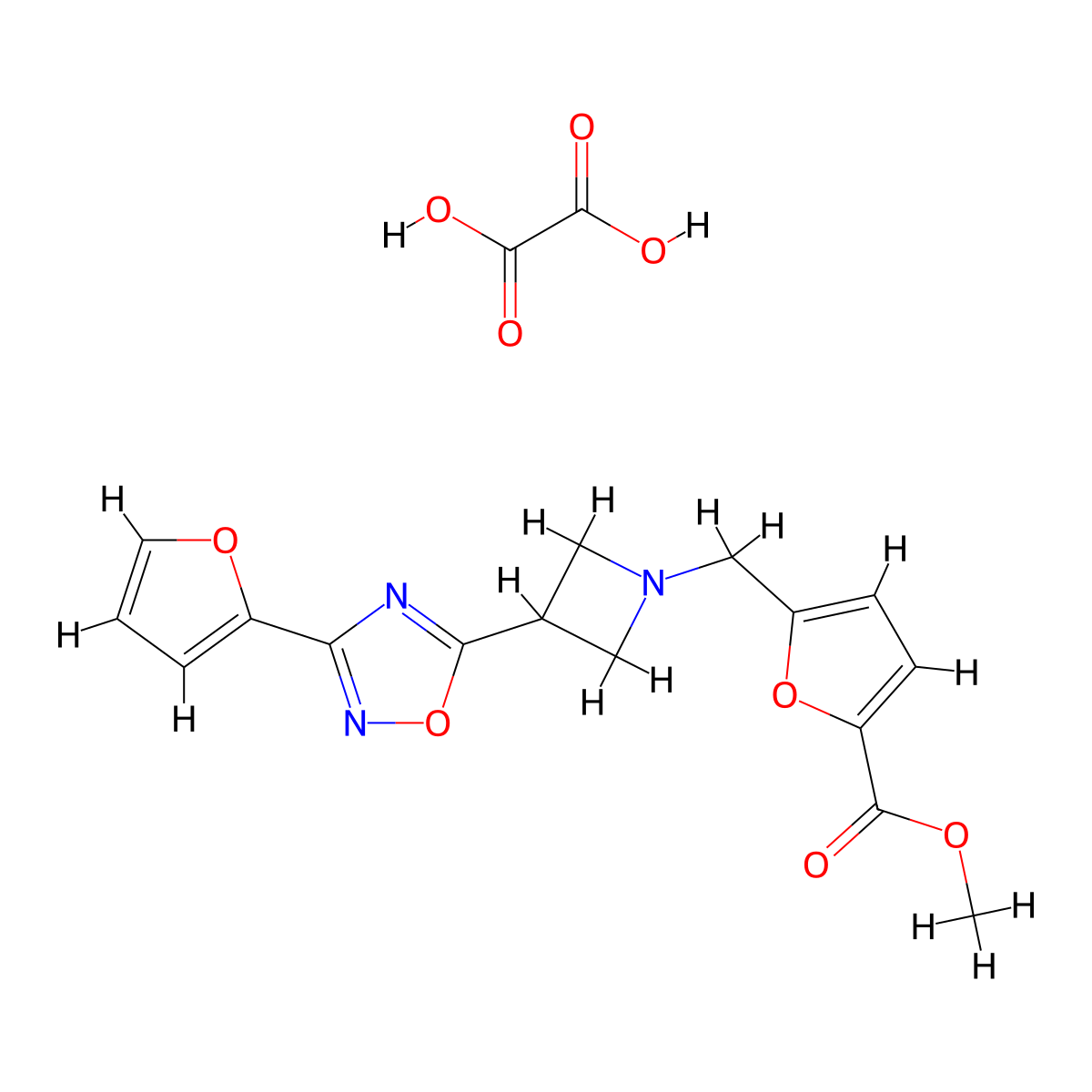 Methyl 5-((3-(3-(furan-2-yl)-1,2,4-oxadiazol-5-yl)azetidin-1-yl)methyl)furan-2-carboxylate oxalate molecular structure, CAS 1428379-09-2