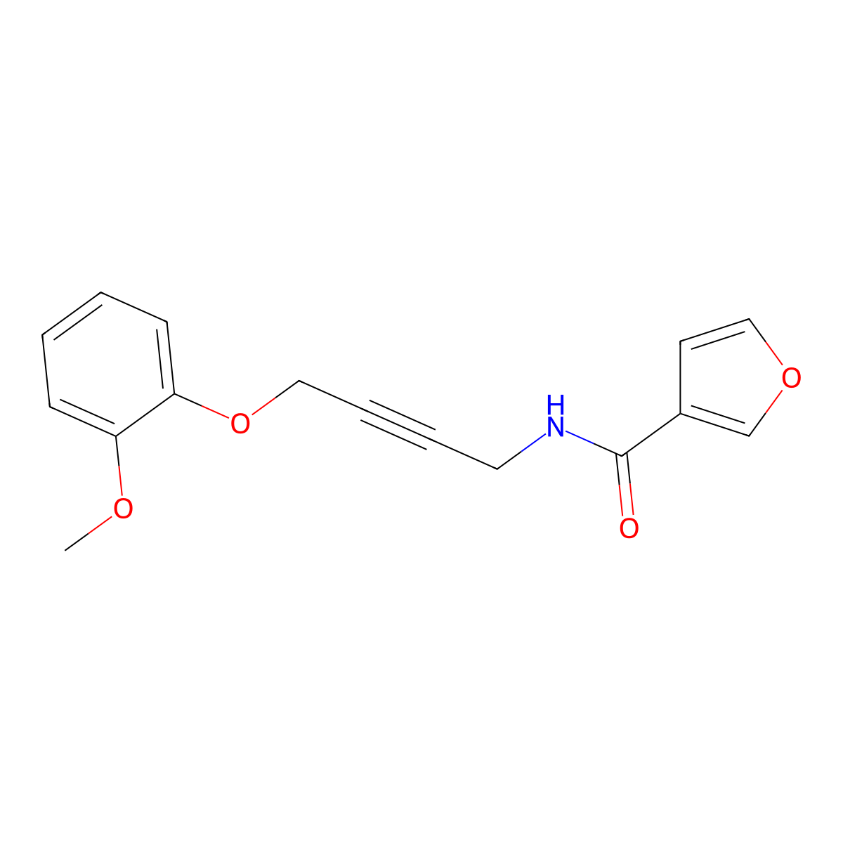 N-(4-(2-methoxyphenoxy)but-2-yn-1-yl)furan-3-carboxamide molecular structure, CAS 1428379-11-6