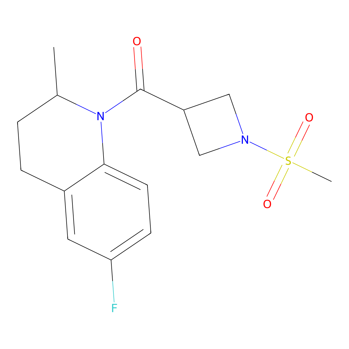 (6-fluoro-2-methyl-3,4-dihydroquinolin-1(2H)-yl)(1-(methylsulfonyl)azetidin-3-yl)methanone molecular structure, CAS 1428379-19-4