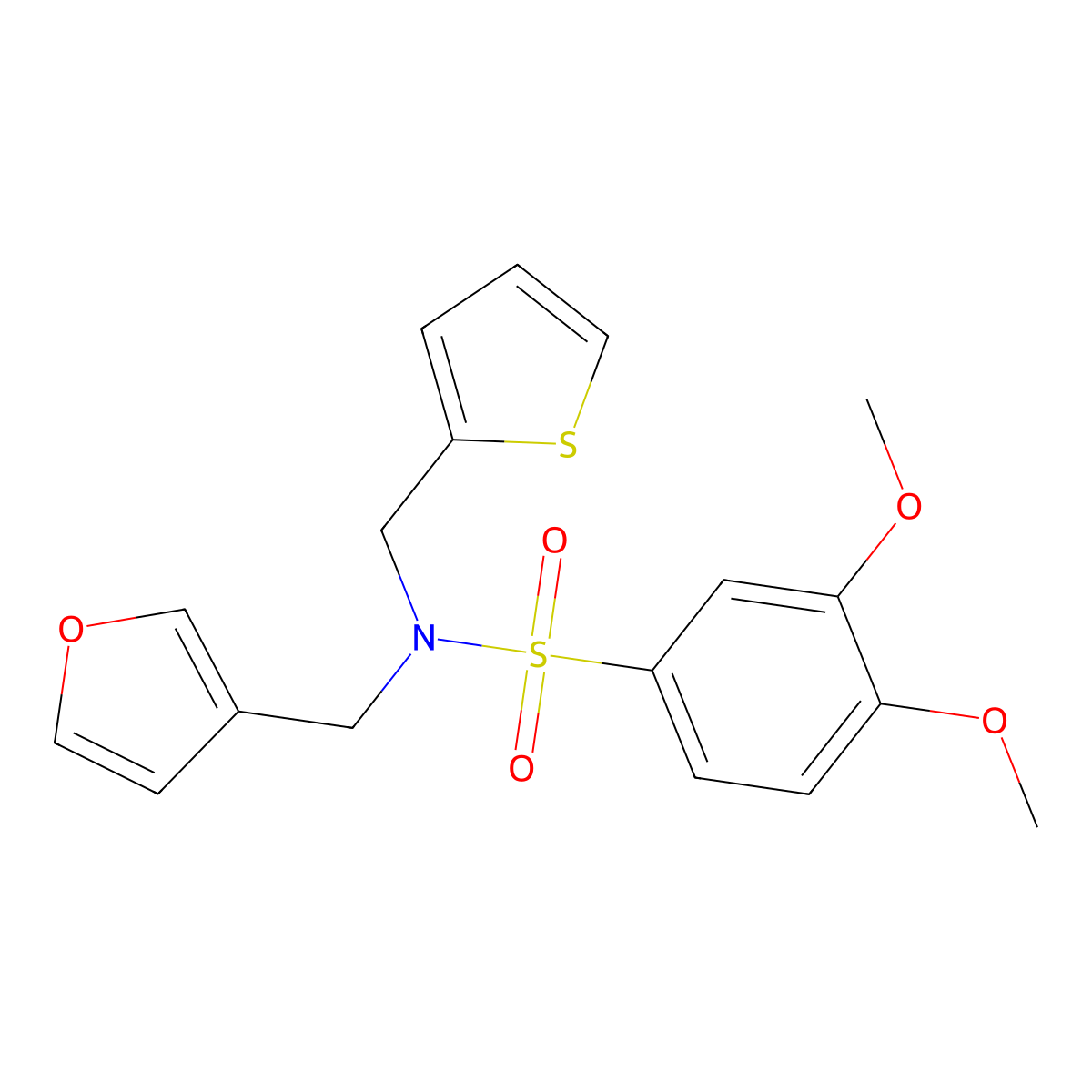 N-(furan-3-ylmethyl)-3,4-dimethoxy-N-(thiophen-2-ylmethyl)benzenesulfonamide molecular structure, CAS 1428379-21-8
