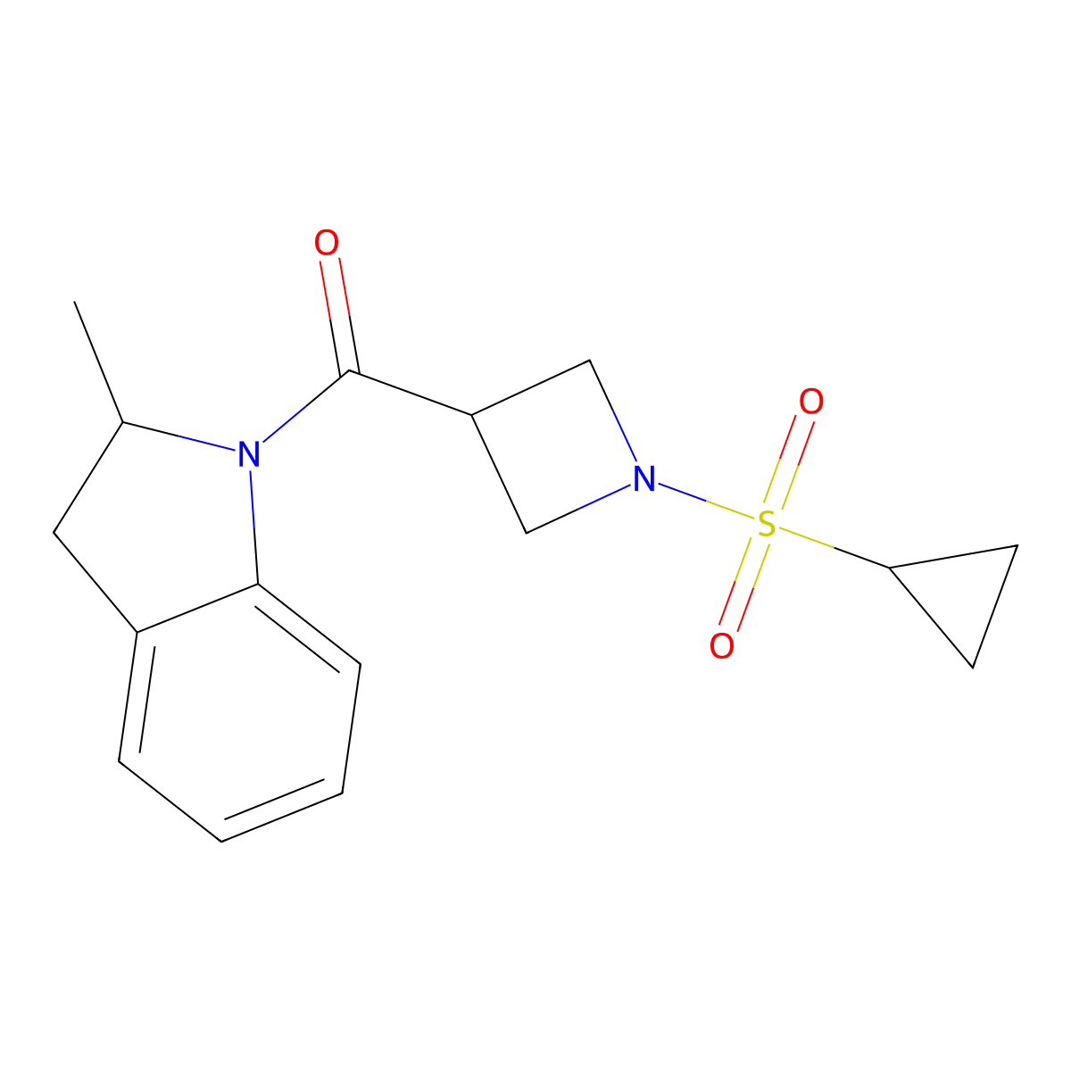 (1-(Cyclopropylsulfonyl)azetidin-3-yl)(2-methylindolin-1-yl)methanone molecular structure, CAS 1428379-34-3