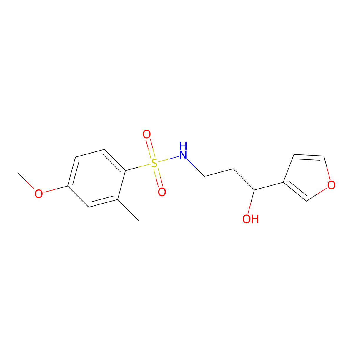 N-(3-(furan-3-yl)-3-hydroxypropyl)-4-methoxy-2-methylbenzenesulfonamide molecular structure, CAS 1428379-41-2
