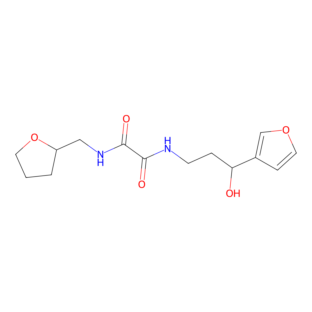 N1-(3-(furan-3-yl)-3-hydroxypropyl)-N2-((tetrahydrofuran-2-yl)methyl)oxalamide molecular structure, CAS 1428379-45-6