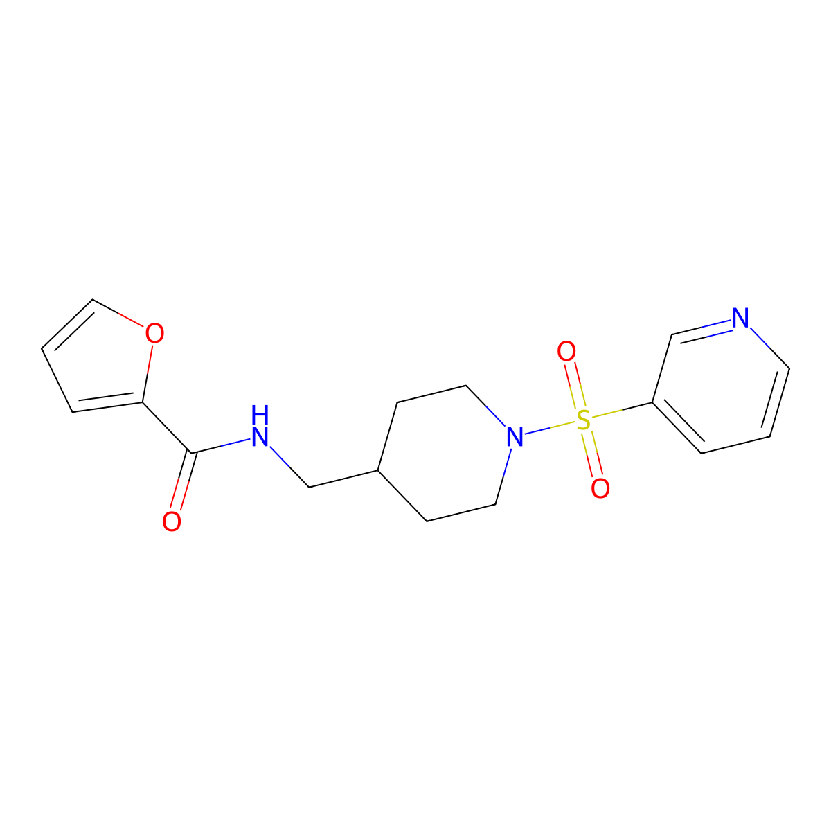 N-((1-(pyridin-3-ylsulfonyl)piperidin-4-yl)methyl)furan-2-carboxamide molecular structure, CAS 1428379-53-6