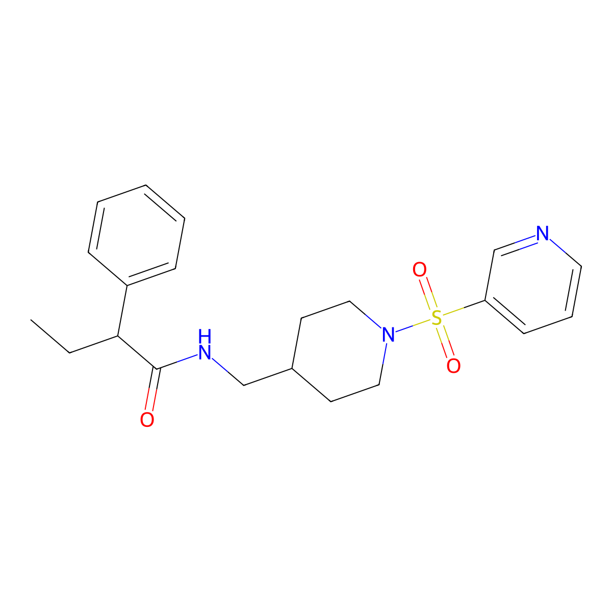 2-phenyl-N-((1-(pyridin-3-ylsulfonyl)piperidin-4-yl)methyl)butanamide molecular structure, CAS 1428379-54-7
