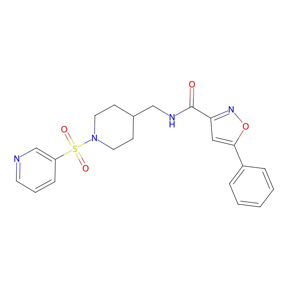 5-phenyl-N-((1-(pyridin-3-ylsulfonyl)piperidin-4-yl)methyl)isoxazole-3-carboxamide molecular structure, CAS 1428379-56-9