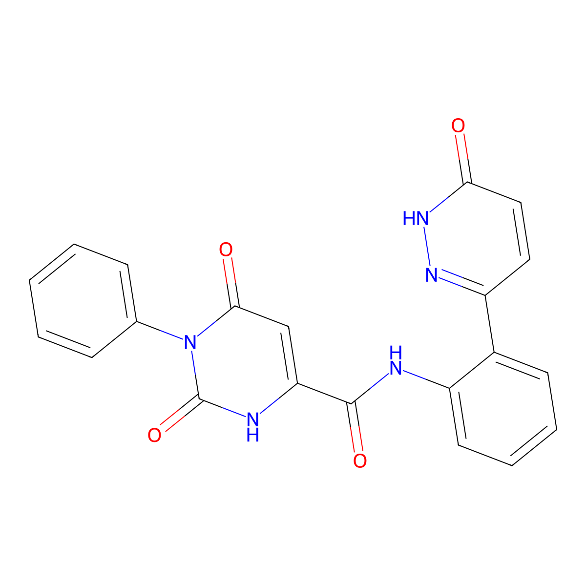 2,6-dioxo-N-(2-(6-oxo-1,6-dihydropyridazin-3-yl)phenyl)-1-phenyl-1,2,3,6-tetrahydropyrimidine-4-carboxamide molecular structure, CAS 1428379-60-5