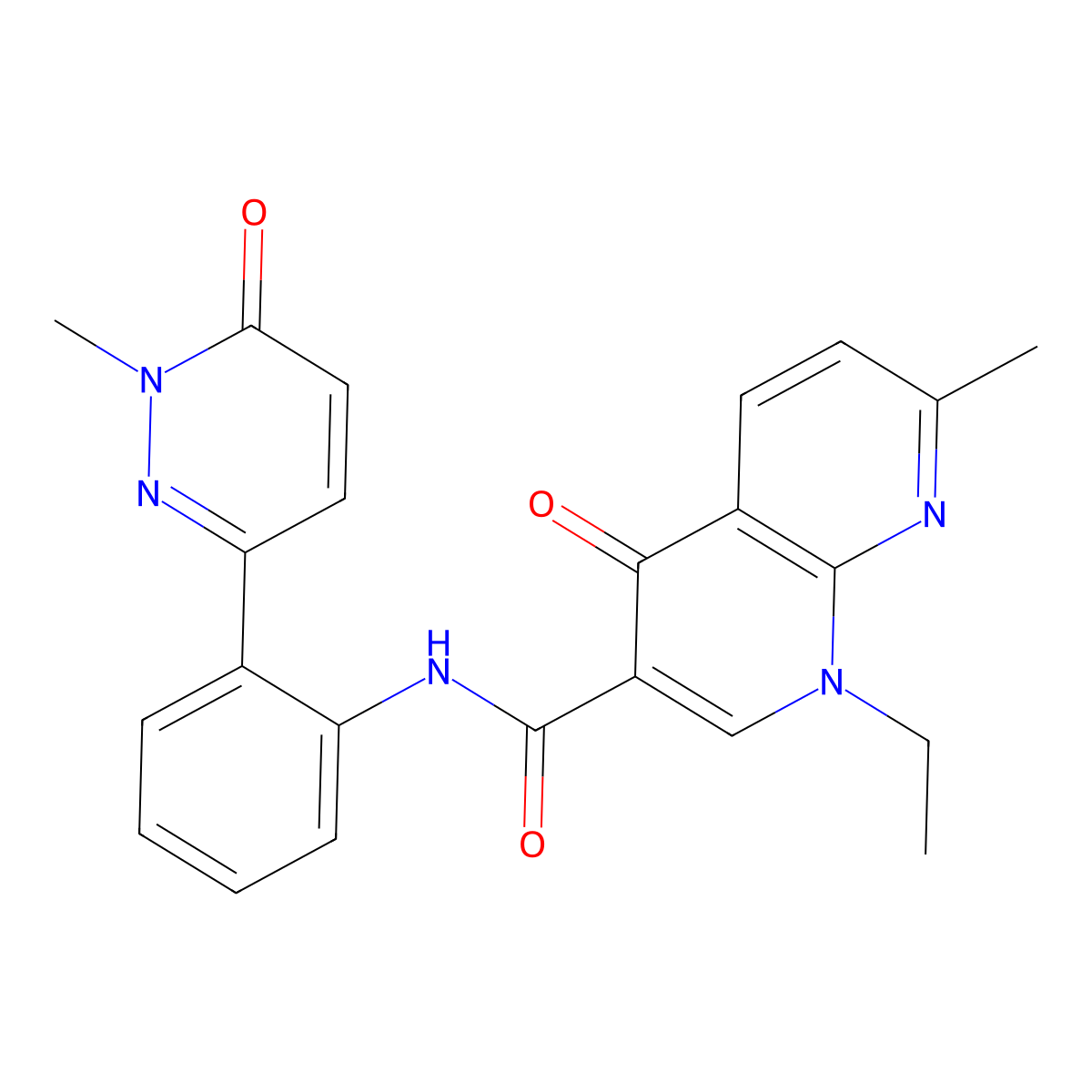 1-ethyl-7-methyl-N-[2-(1-methyl-6-oxo-1,6-dihydropyridazin-3-yl)phenyl]-4-oxo-1,4-dihydro-1,8-naphthyridine-3-carboxamide molecular structure, CAS 1428379-63-8