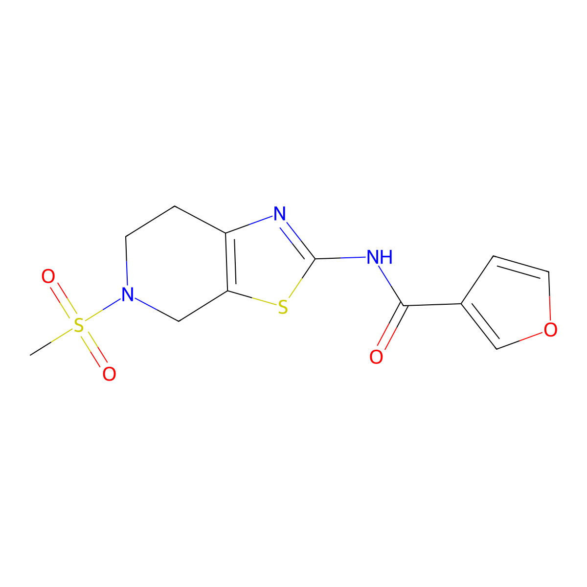 N-(5-(methylsulfonyl)-4,5,6,7-tetrahydrothiazolo[5,4-c]pyridin-2-yl)furan-3-carboxamide molecular structure, CAS 1428379-64-9