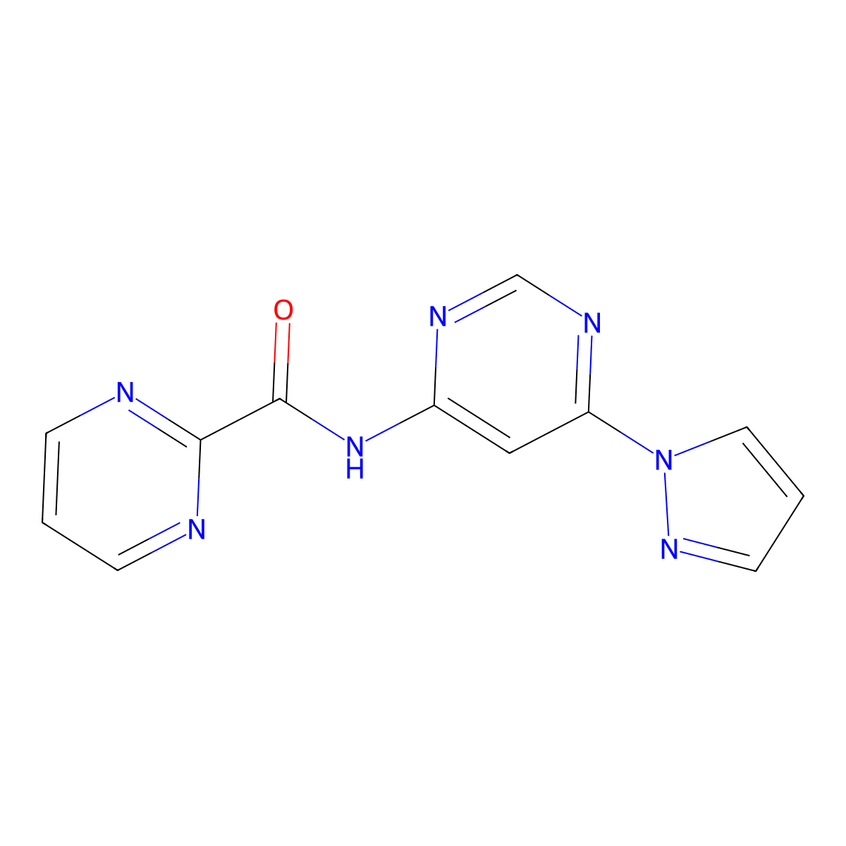 N-(6-(1H-pyrazol-1-yl)pyrimidin-4-yl)pyrimidine-2-carboxamide molecular structure, CAS 1428379-68-3