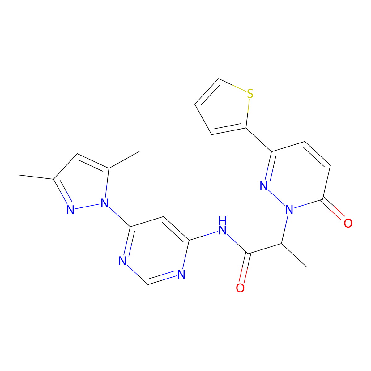 N-(6-(3,5-dimethyl-1H-pyrazol-1-yl)pyrimidin-4-yl)-2-(6-oxo-3-(thiophen-2-yl)pyridazin-1(6H)-yl)propanamide molecular structure, CAS 1428379-71-8