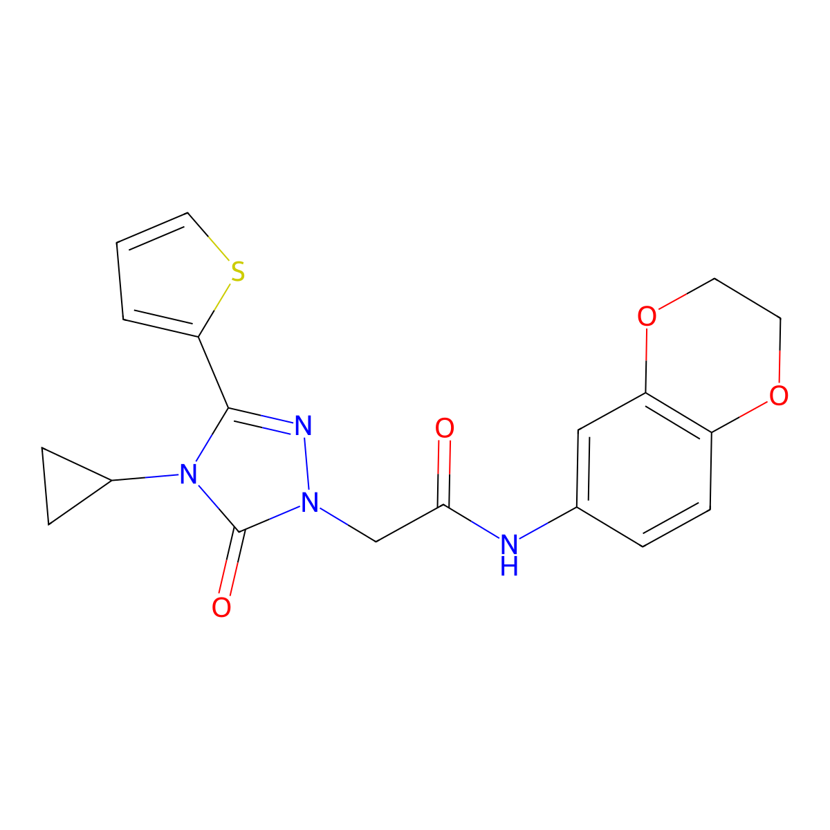 2-(4-cyclopropyl-5-oxo-3-(thiophen-2-yl)-4,5-dihydro-1H-1,2,4-triazol-1-yl)-N-(2,3-dihydrobenzo[b][1,4]dioxin-6-yl)acetamide molecular structure, CAS 1428379-72-9