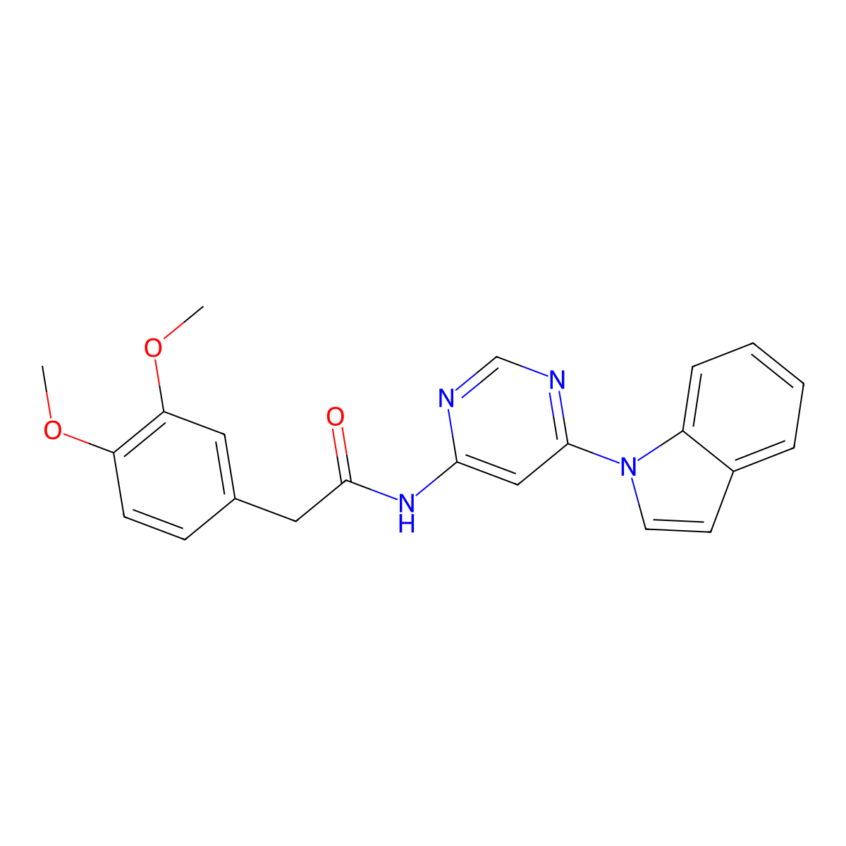 N-(6-(1H-indol-1-yl)pyrimidin-4-yl)-2-(3,4-dimethoxyphenyl)acetamide molecular structure, CAS 1428379-73-0