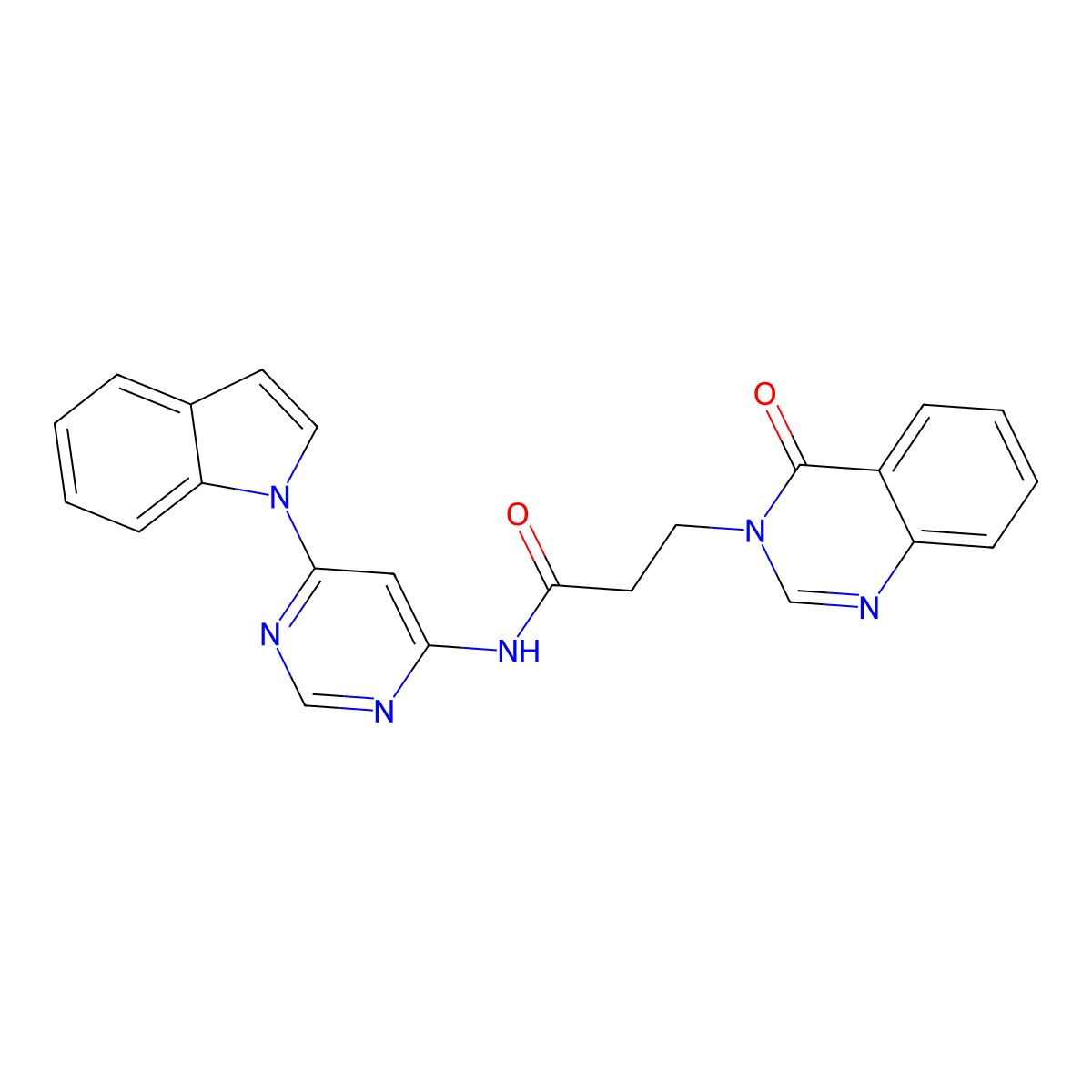 N-(6-(1H-indol-1-yl)pyrimidin-4-yl)-3-(4-oxoquinazolin-3(4H)-yl)propanamide molecular structure, CAS 1428379-75-2