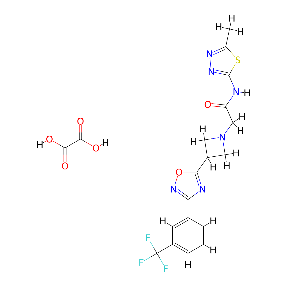 N-(5-methyl-1,3,4-thiadiazol-2-yl)-2-(3-(3-(3-(trifluoromethyl)phenyl)-1,2,4-oxadiazol-5-yl)azetidin-1-yl)acetamide oxalate molecular structure, CAS 1428379-84-3