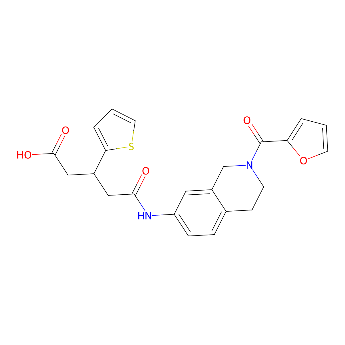 5-((2-(Furan-2-carbonyl)-1,2,3,4-tetrahydroisoquinolin-7-yl)amino)-5-oxo-3-(thiophen-2-yl)pentanoic acid molecular structure, CAS 1428379-85-4