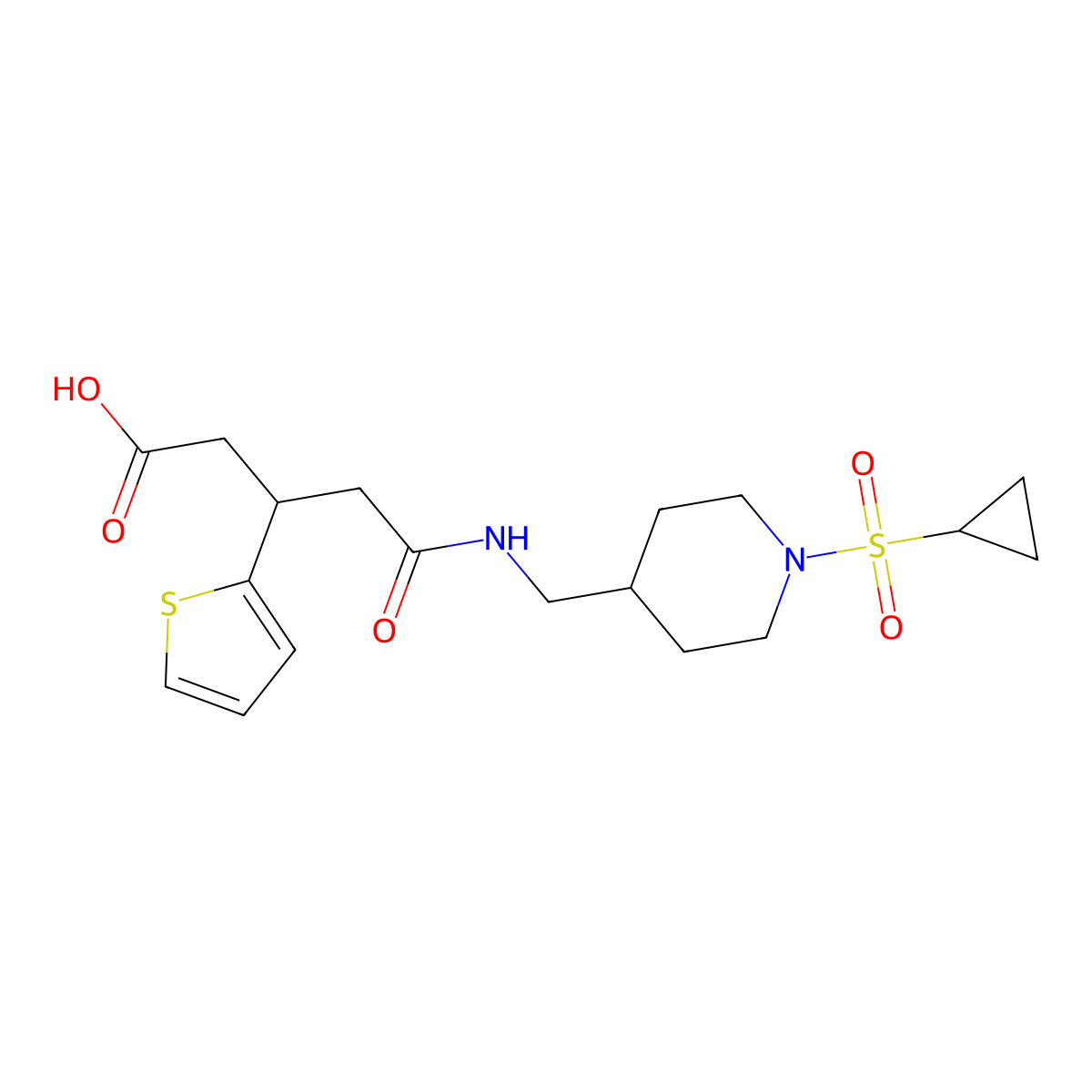 5-(((1-(Cyclopropylsulfonyl)piperidin-4-yl)methyl)amino)-5-oxo-3-(thiophen-2-yl)pentanoic acid molecular structure, CAS 1428379-86-5