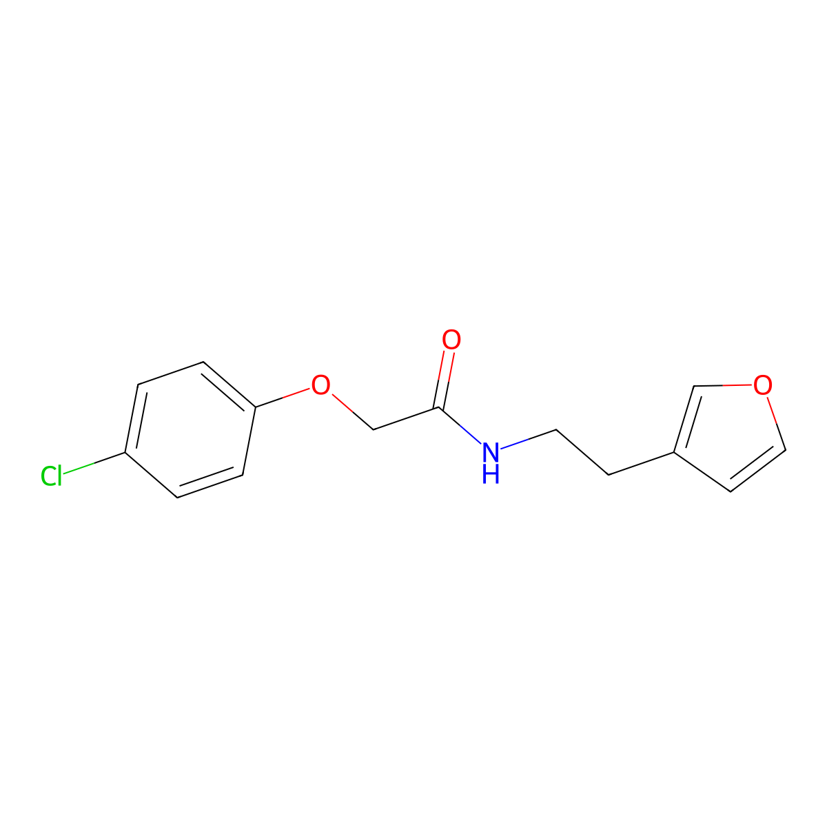 2-(4-chlorophenoxy)-N-(2-(furan-3-yl)ethyl)acetamide molecular structure, CAS 1428379-89-8
