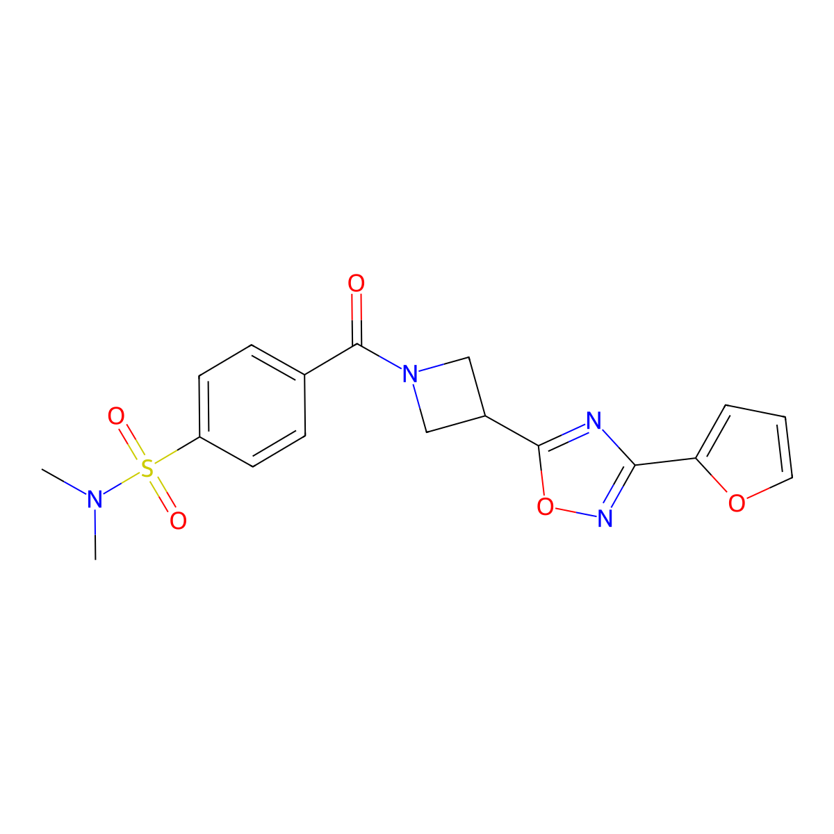 4-(3-(3-(furan-2-yl)-1,2,4-oxadiazol-5-yl)azetidine-1-carbonyl)-N,N-dimethylbenzenesulfonamide molecular structure, CAS 1428379-91-2