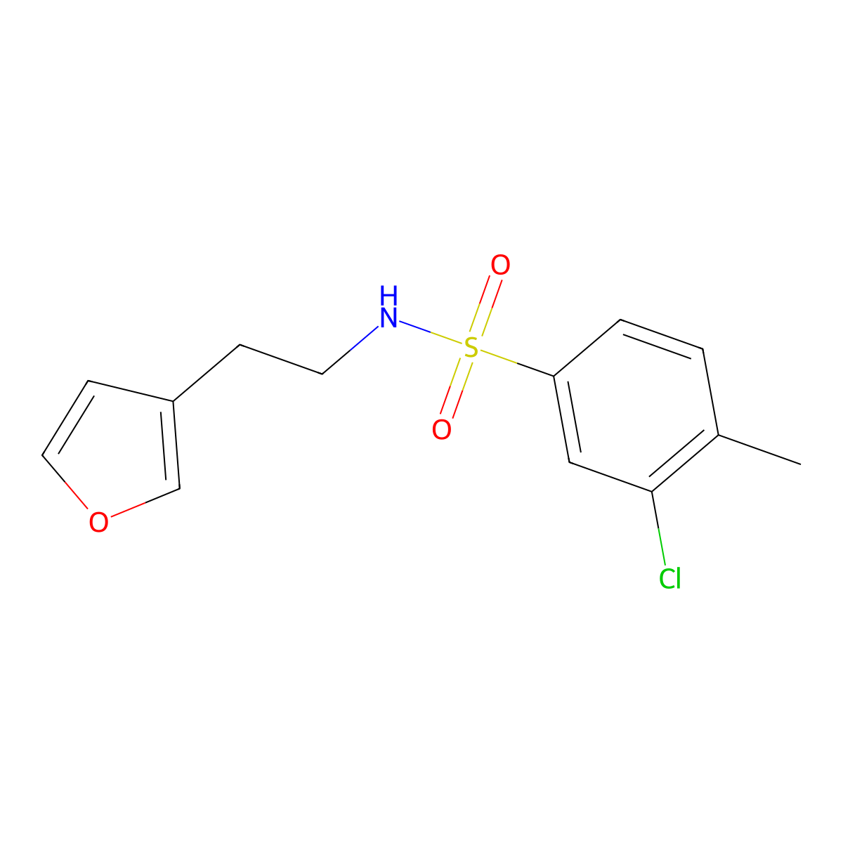3-chloro-N-(2-(furan-3-yl)ethyl)-4-methylbenzenesulfonamide molecular structure, CAS 1428379-93-4