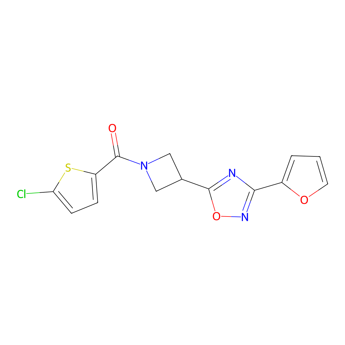 (5-Chlorothiophen-2-yl)(3-(3-(furan-2-yl)-1,2,4-oxadiazol-5-yl)azetidin-1-yl)methanone molecular structure, CAS 1428379-94-5