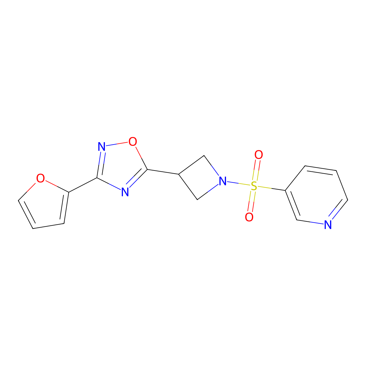 3-(Furan-2-yl)-5-(1-(pyridin-3-ylsulfonyl)azetidin-3-yl)-1,2,4-oxadiazole molecular structure, CAS 1428379-98-9