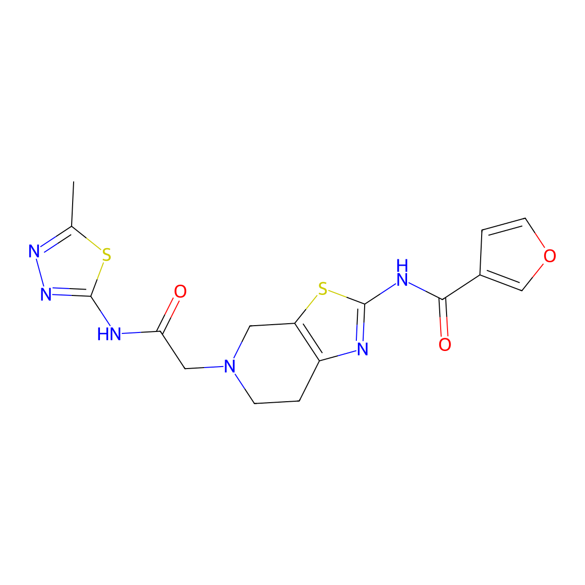 N-(5-(2-((5-methyl-1,3,4-thiadiazol-2-yl)amino)-2-oxoethyl)-4,5,6,7-tetrahydrothiazolo[5,4-c]pyridin-2-yl)furan-3-carboxamide molecular structure, CAS 1428380-12-4