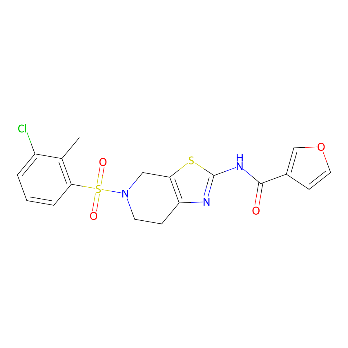 N-(5-((3-chloro-2-methylphenyl)sulfonyl)-4,5,6,7-tetrahydrothiazolo[5,4-c]pyridin-2-yl)furan-3-carboxamide molecular structure, CAS 1428380-13-5
