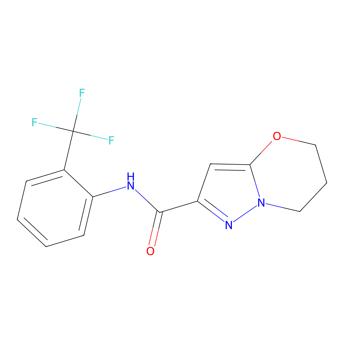N-(2-(trifluoromethyl)phenyl)-6,7-dihydro-5H-pyrazolo[5,1-b][1,3]oxazine-2-carboxamide molecular structure, CAS 1428380-15-7