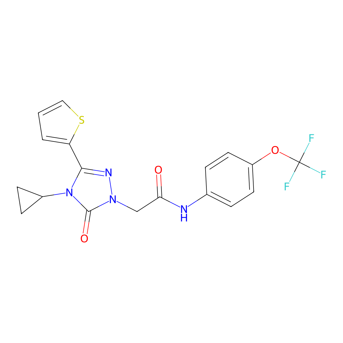 2-[4-cyclopropyl-5-oxo-3-(thiophen-2-yl)-4,5-dihydro-1H-1,2,4-triazol-1-yl]-N-[4-(trifluoromethoxy)phenyl]acetamide molecular structure, CAS 1428380-16-8