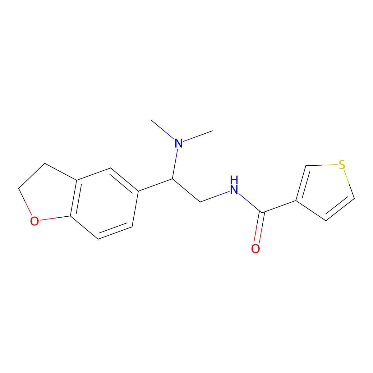 N-(2-(2,3-dihydrobenzofuran-5-yl)-2-(dimethylamino)ethyl)thiophene-3-carboxamide molecular structure, CAS 1428380-17-9