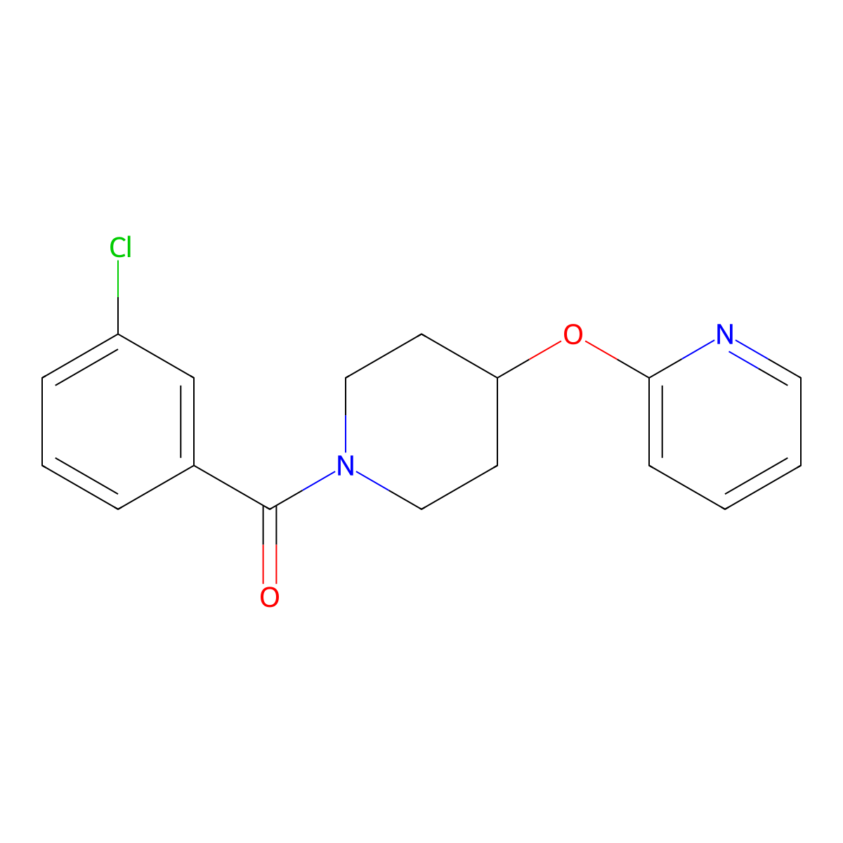 (3-Chlorophenyl)(4-(pyridin-2-yloxy)piperidin-1-yl)methanone molecular structure, CAS 1428380-27-1