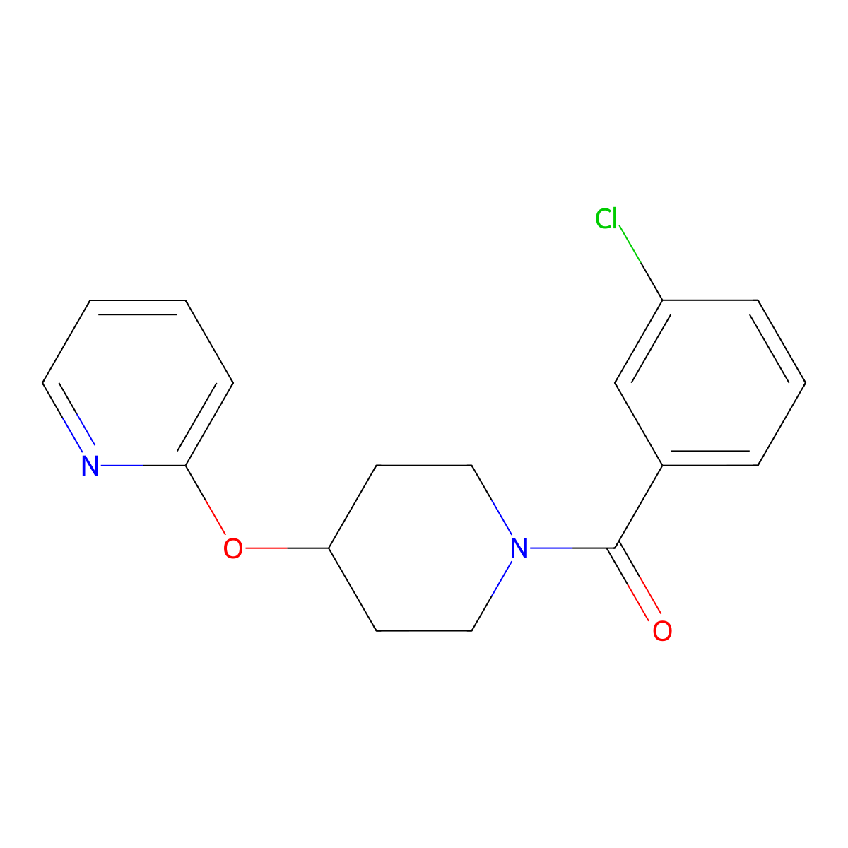(3-Chlorophenyl)(4-(pyridin-2-yloxy)piperidin-1-yl)methanone molecular structure, CAS 1428380-27-1