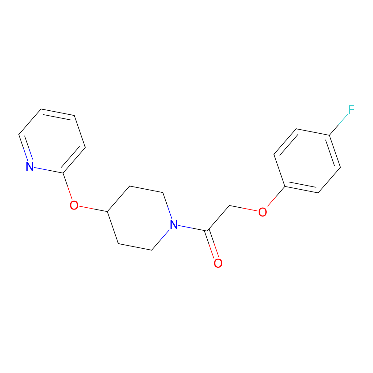 2-(4-Fluorophenoxy)-1-(4-(pyridin-2-yloxy)piperidin-1-yl)ethanone molecular structure, CAS 1428380-28-2