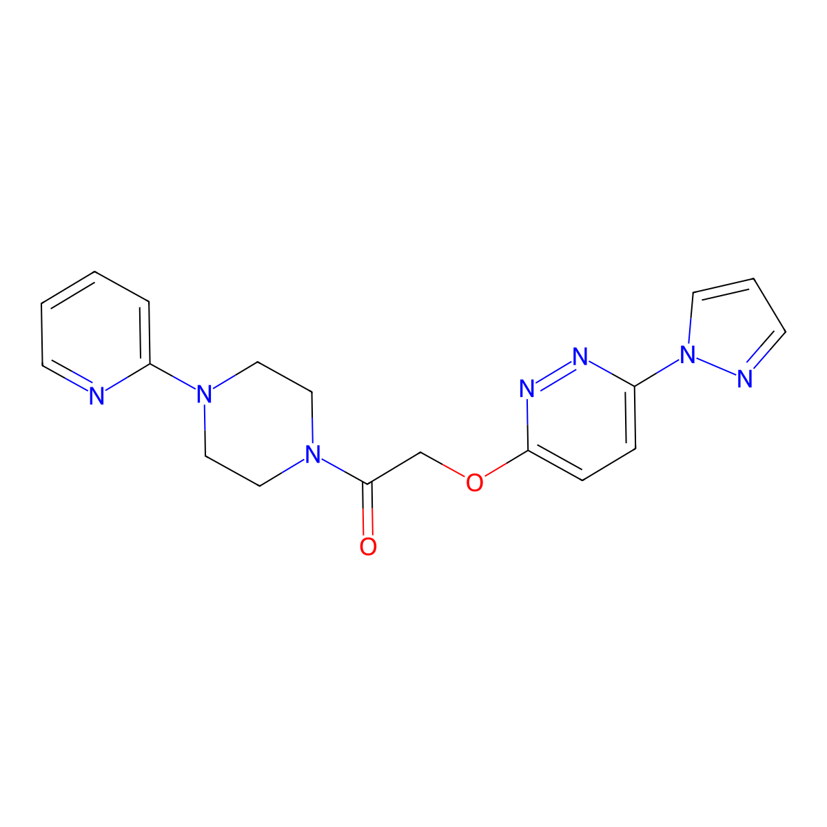 2-((6-(1H-pyrazol-1-yl)pyridazin-3-yl)oxy)-1-(4-(pyridin-2-yl)piperazin-1-yl)ethanone molecular structure, CAS 1428380-31-7
