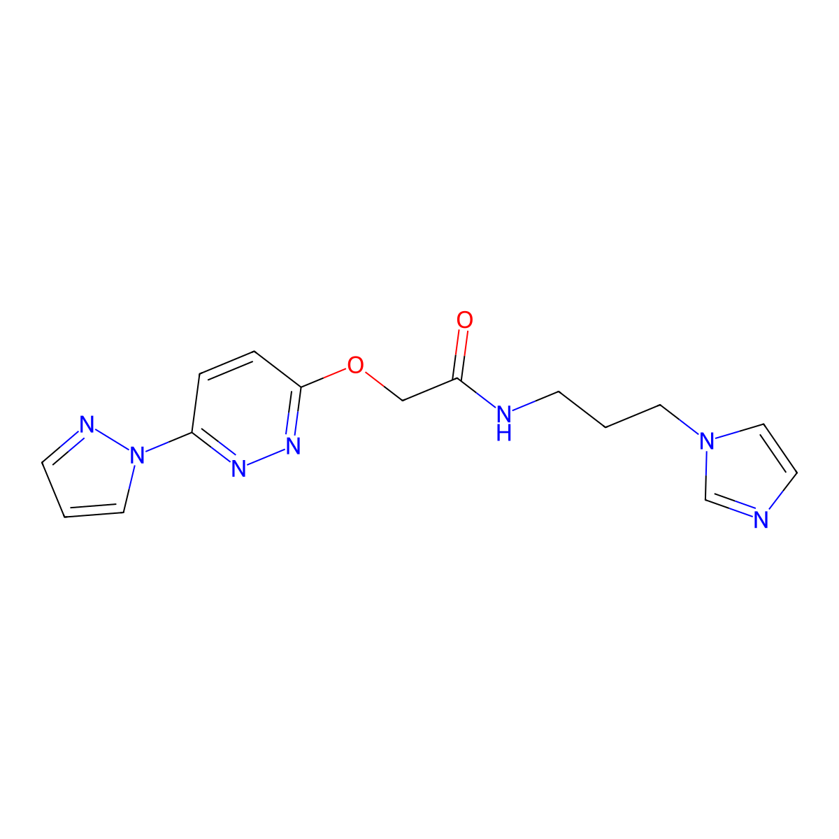 N-[3-(1H-imidazol-1-yl)propyl]-2-{[6-(1H-pyrazol-1-yl)pyridazin-3-yl]oxy}acetamide molecular structure, CAS 1428380-32-8