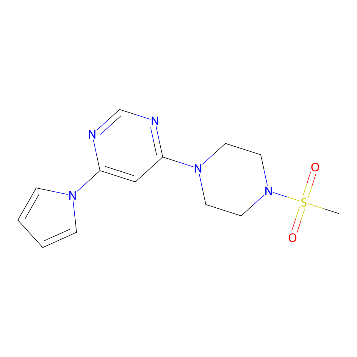 4-(4-(methylsulfonyl)piperazin-1-yl)-6-(1H-pyrrol-1-yl)pyrimidine molecular structure, CAS 1428380-33-9