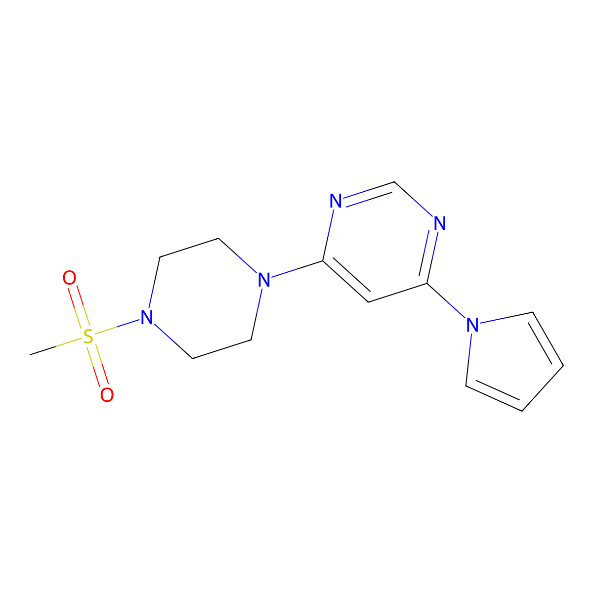 4-(4-(methylsulfonyl)piperazin-1-yl)-6-(1H-pyrrol-1-yl)pyrimidine molecular structure, CAS 1428380-33-9