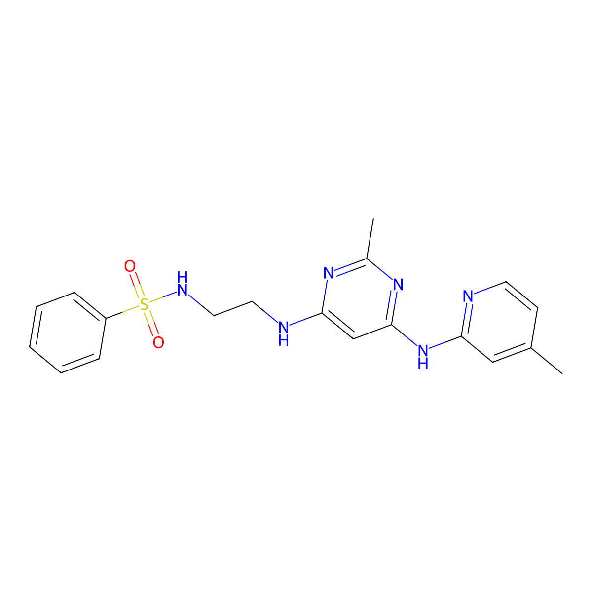 N-(2-((2-methyl-6-((4-methylpyridin-2-yl)amino)pyrimidin-4-yl)amino)ethyl)benzenesulfonamide molecular structure, CAS 1428380-35-1