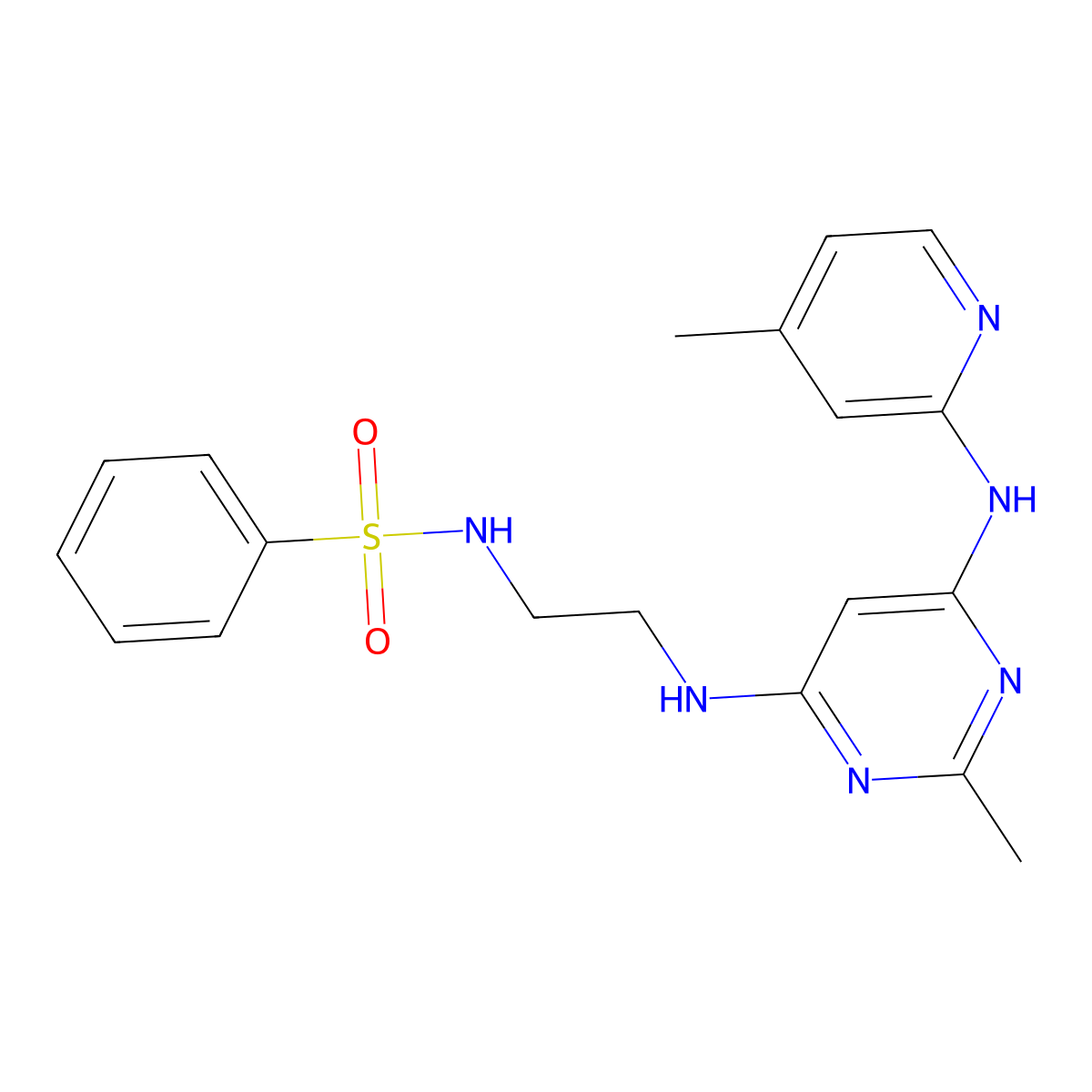 N-(2-((2-methyl-6-((4-methylpyridin-2-yl)amino)pyrimidin-4-yl)amino)ethyl)benzenesulfonamide molecular structure, CAS 1428380-35-1