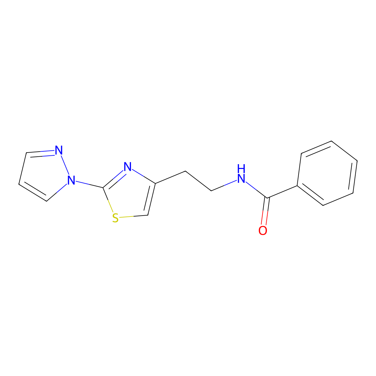 N-(2-(2-(1H-pyrazol-1-yl)thiazol-4-yl)ethyl)benzamide molecular structure, CAS 1428380-41-9