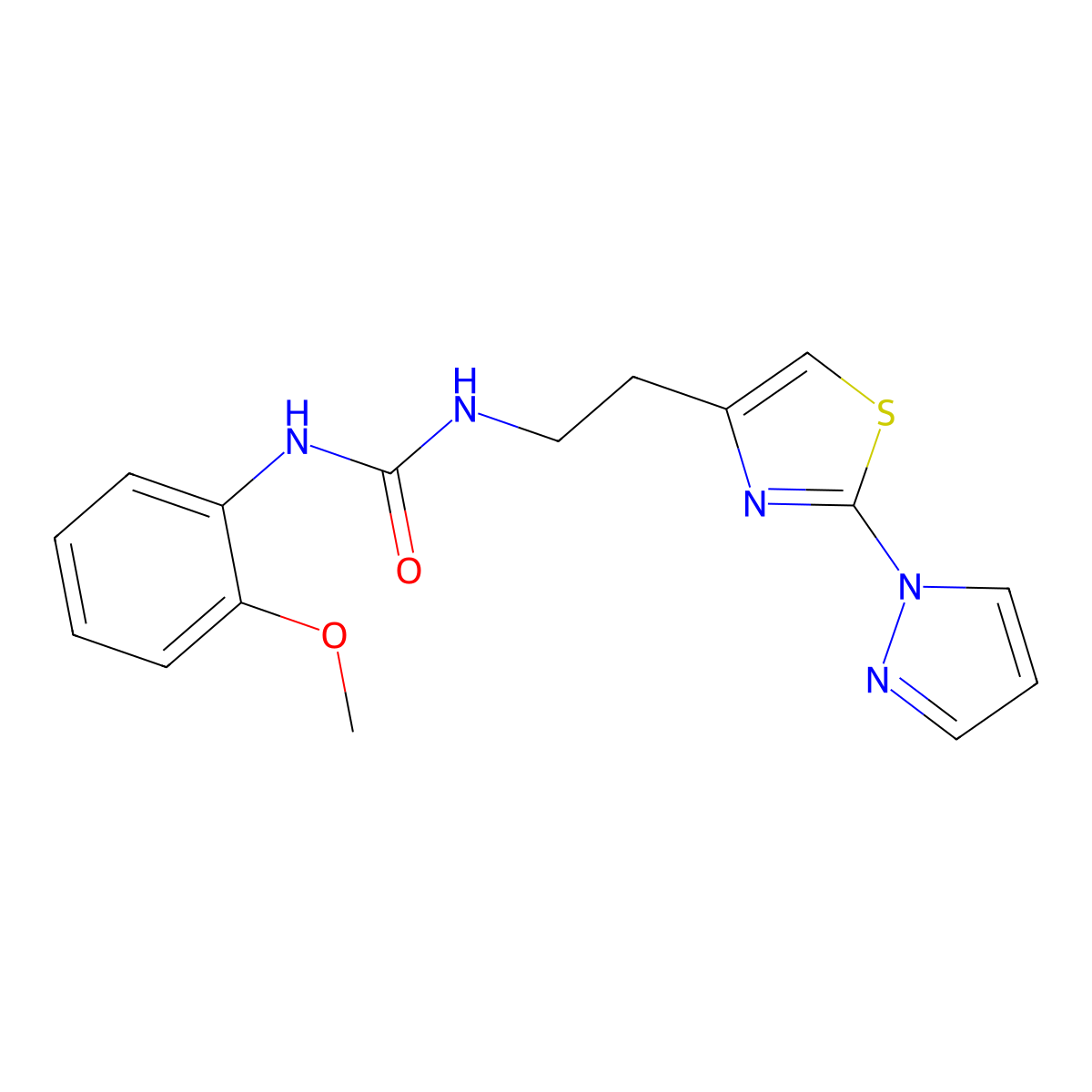 1-(2-(2-(1H-pyrazol-1-yl)thiazol-4-yl)ethyl)-3-(2-methoxyphenyl)urea molecular structure, CAS 1428380-43-1