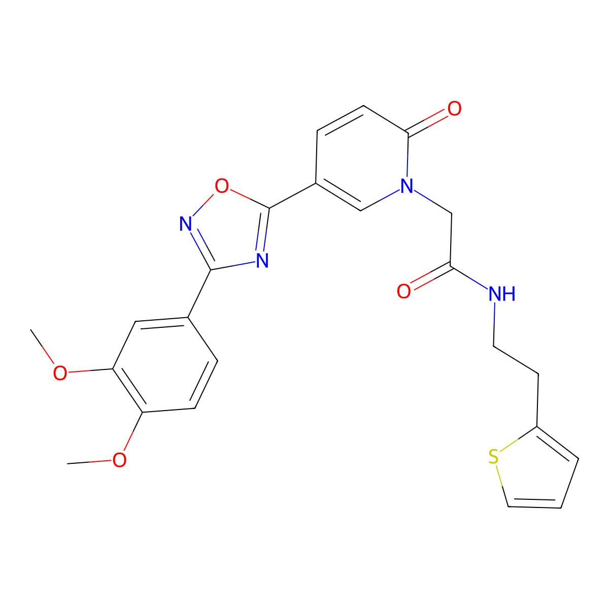 2-(5-(3-(3,4-dimethoxyphenyl)-1,2,4-oxadiazol-5-yl)-2-oxopyridin-1(2H)-yl)-N-(2-(thiophen-2-yl)ethyl)acetamide molecular structure, CAS 1428380-46-4