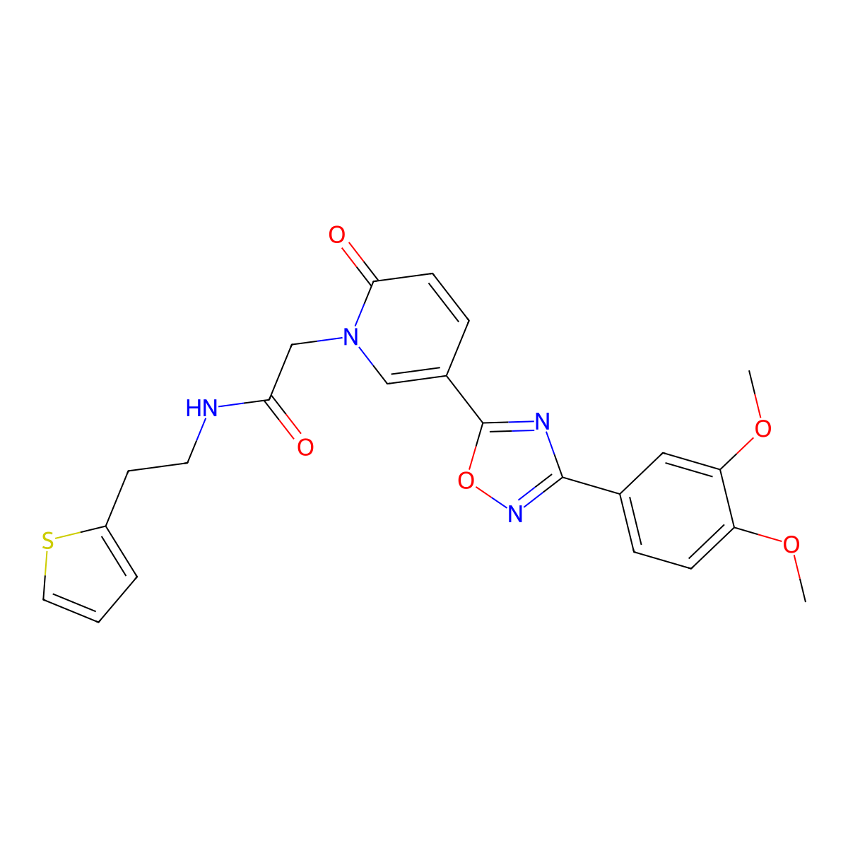 2-(5-(3-(3,4-dimethoxyphenyl)-1,2,4-oxadiazol-5-yl)-2-oxopyridin-1(2H)-yl)-N-(2-(thiophen-2-yl)ethyl)acetamide molecular structure, CAS 1428380-46-4