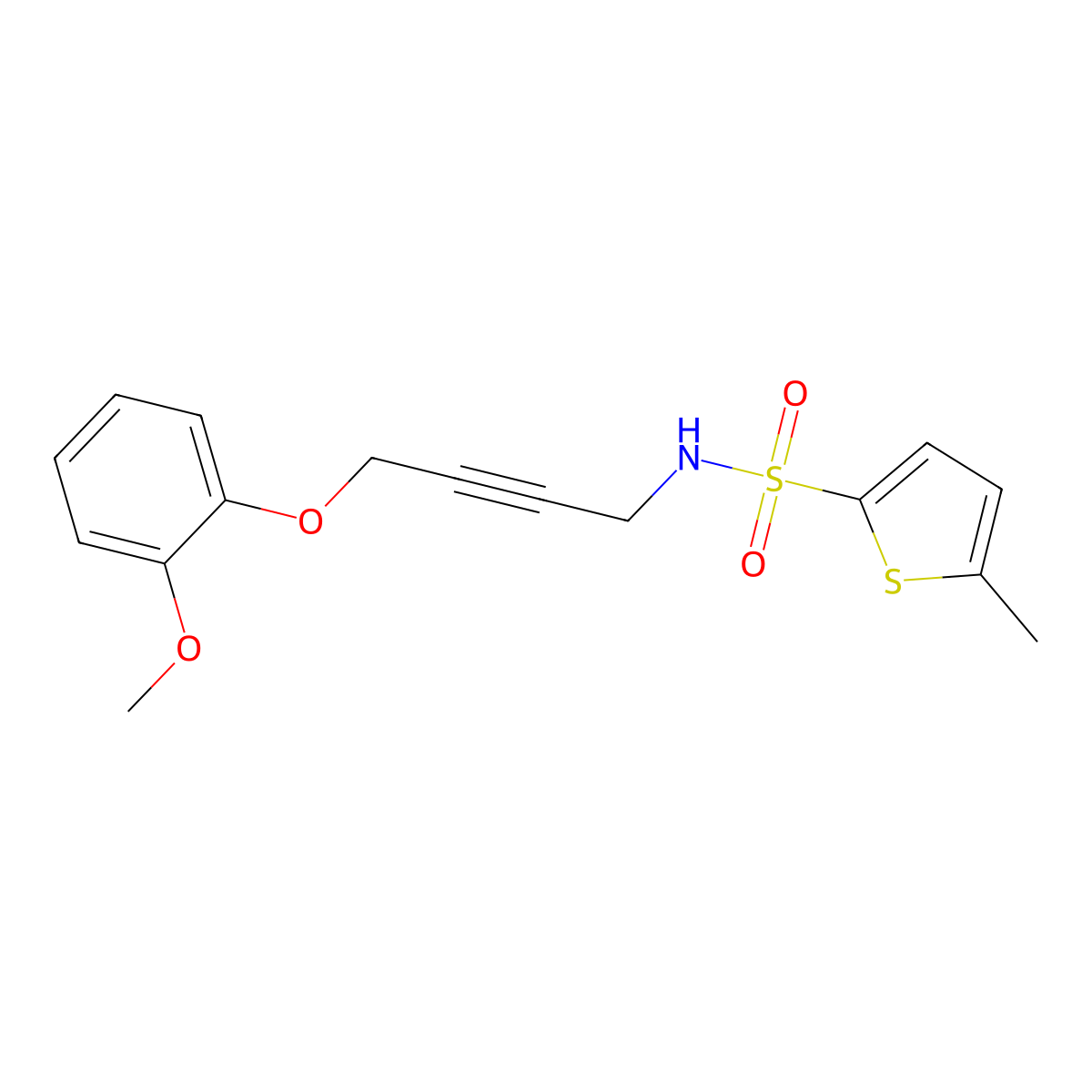 N-(4-(2-methoxyphenoxy)but-2-yn-1-yl)-5-methylthiophene-2-sulfonamide molecular structure, CAS 1428380-50-0