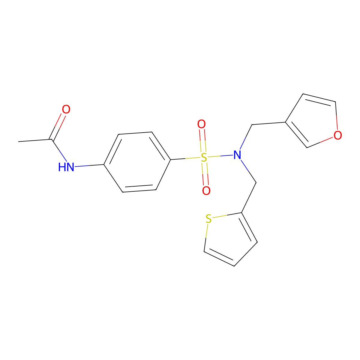 N-(4-(N-(furan-3-ylmethyl)-N-(thiophen-2-ylmethyl)sulfamoyl)phenyl)acetamide molecular structure, CAS 1428380-52-2