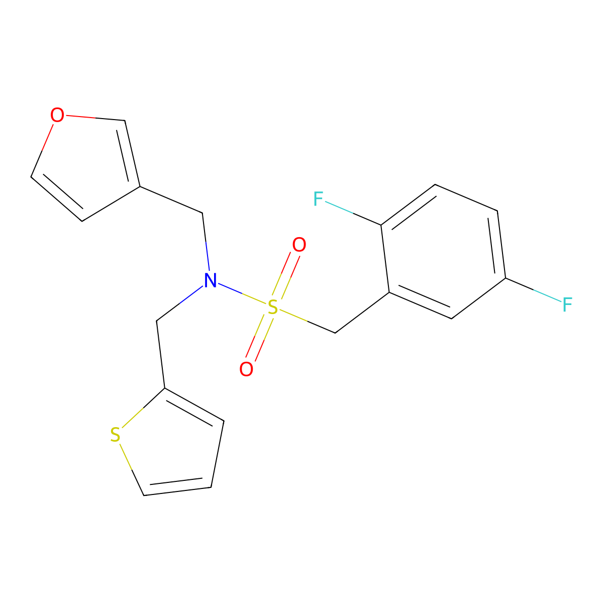 1-(2,5-difluorophenyl)-N-(furan-3-ylmethyl)-N-(thiophen-2-ylmethyl)methanesulfonamide molecular structure, CAS 1428380-53-3